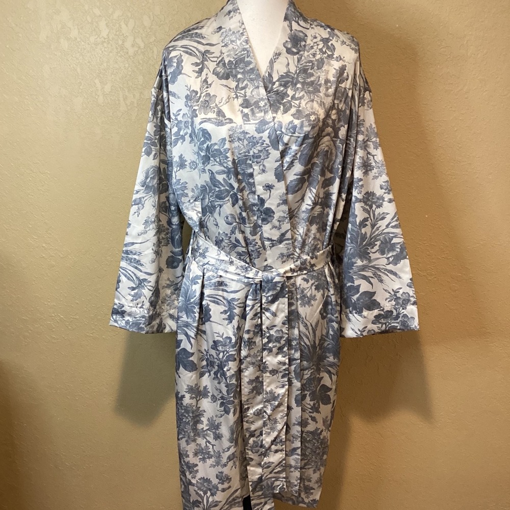 Pottery Barn Sorrel Print Robe Blue Toile with Tie Waist, Size XS/Small